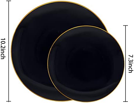 99.60PCS Crni Plastični tanjuri sa zlatnim rubom-jednokratni tanjuri - 30pcs tanjuri za večeru od 10 inča i 30pcs jednokratni tanjuri